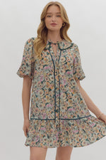Floral Print Mini Dress with Scallop Trim
