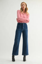 Dark Wash Patch Pocket Wide Leg Denim by Just Black Denim