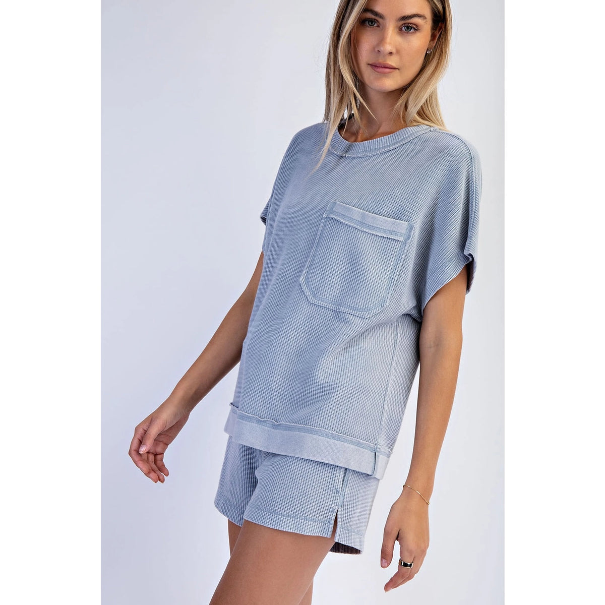 Rae Mode Mineral Washed Honeycomb Oversized Tee & Wide Leg Pants- SET -Powder Blue