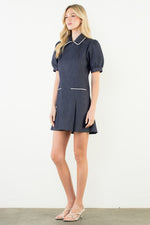 Puff Sleeve Collared Denim Dress by THML
