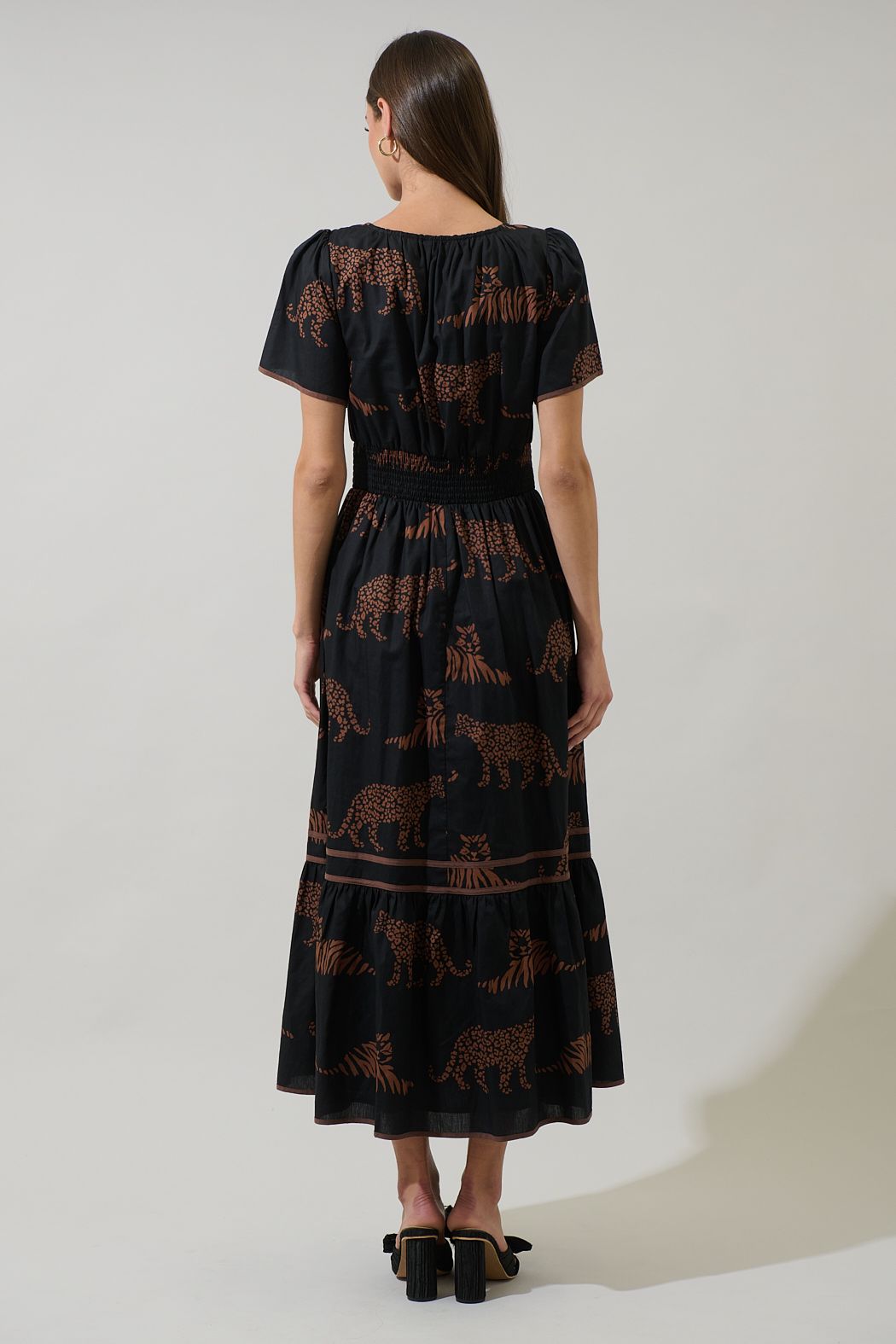 Zenzi Jungle Ordy Smocked Midi Dress
