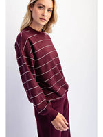 Rae Mode Butter Soft Stripe Crew Neck Top- Dark Cherry