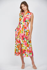 Bold Blooms Zip Front Smocked Waist Midi by FATE