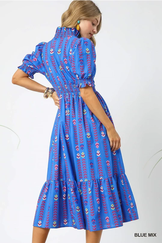Iris Floral Ruffle V Neck Midi