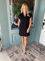 Pearl Embellished Puff Sleeve Mini Dress