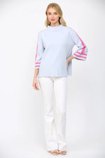 Audrey Striped Mock Neck Sweater - Powder Blue/Pink