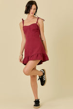 Maroon Denim Mini with Shoulder Ties