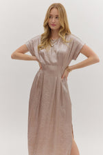 Champagne Pleated Waist Midi Dress