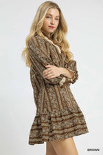 Anna Floral Stripe Ruffle Trim Mini Dress