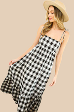 Shoulder Strap Ruffle Hem Gingham Print Maxi Dress