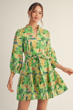 Scallop Trim Avocado Mix Floral Mini Dress
