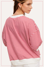 Tomato Red Striped Short Sleeve Crew Neck