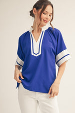 Hadley Contrast Accent Top -Royal/White
