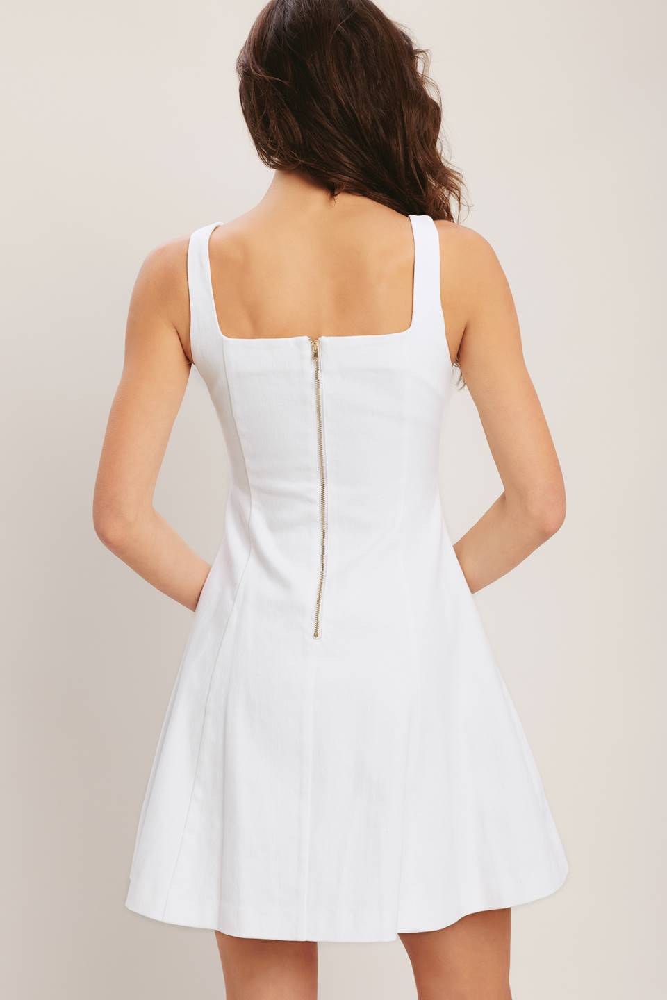Palmetto Square Neck Mini Dress with Gold Button Detail