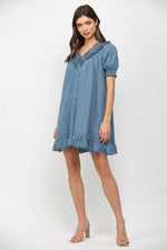 Ruffled V-Neck Short Puff Sleeve Mini Dress by FATE