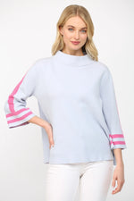 Audrey Striped Mock Neck Sweater - Powder Blue/Pink