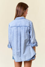 Chambray Button Down Shirt with Roll Up Sleeve- Light Denim