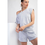 Mila French Terry Off the Shoulder Top and Shorts SET by Rae Mode- Heather Grey