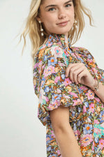 PEONY RUFFLE HIGH NECK FLORAL TOP