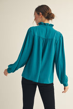 Fiona Ruffle Accent Texture Top- Teal