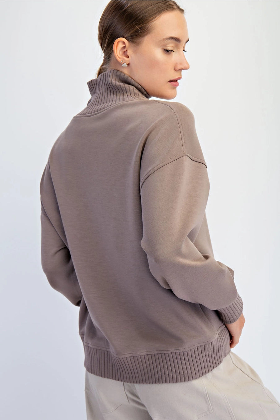 RAE MODE BUTTER SOFT RIBBED MOCK NECK - MOCHA