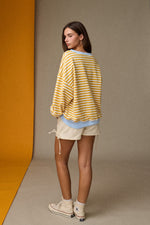 Callie Relaxed Stripe Top with Contrast Trim -Yellow/Blue