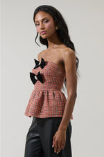 Lazara Tweed Virelia Bow Strapless Top