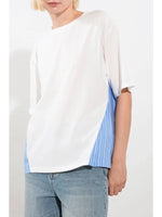 White and PinStripe Mix Media Top