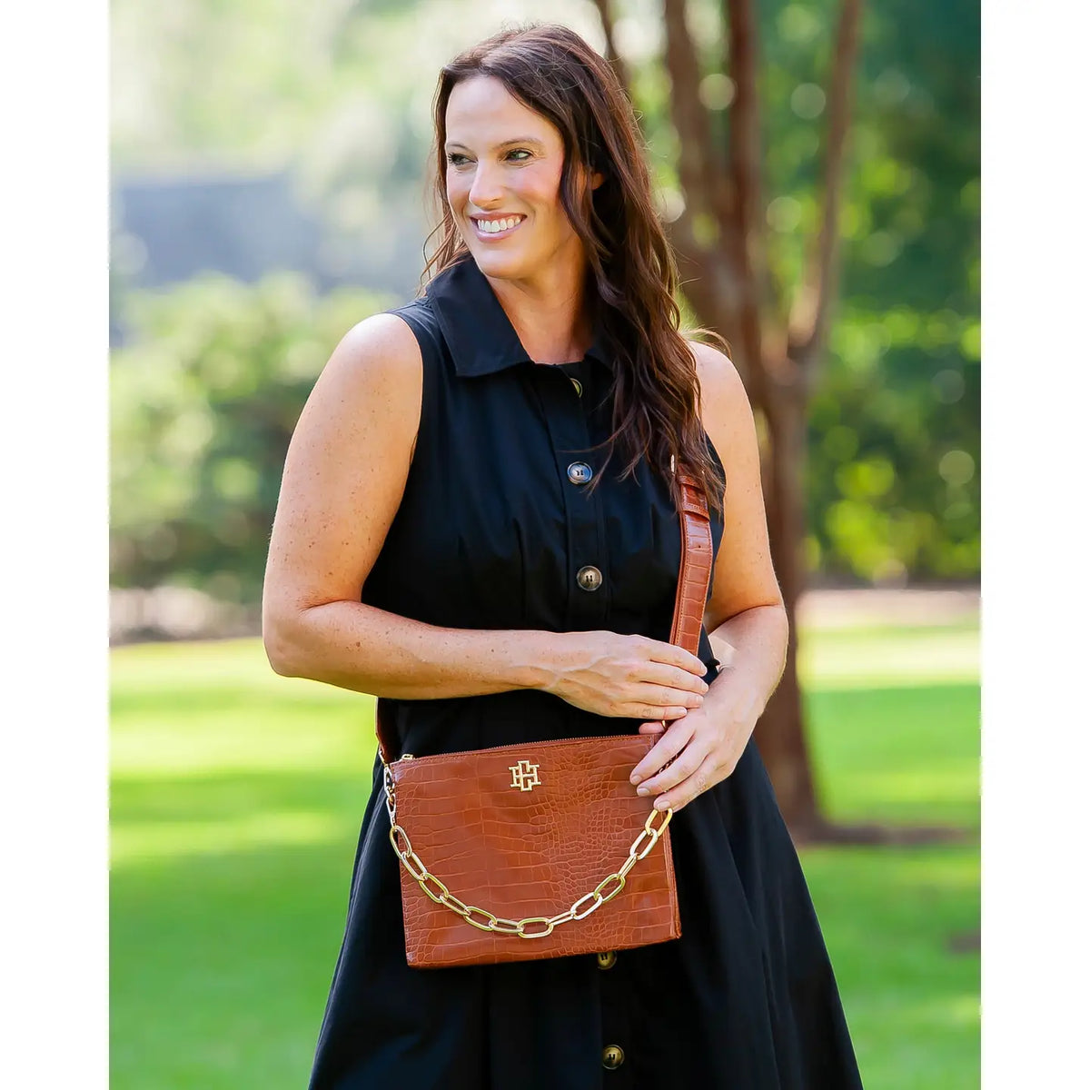 Ariana Crossbody Croc Pattern Saddle by Caroline Hill