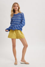 Atlantic Blue Stripe Open Knit Sweater