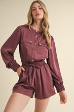 Light Maroon Snap Pocket Sateen Romper