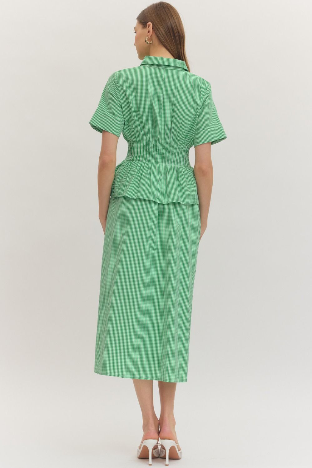 Allison Green Gingham Peplum Waist Midi