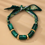 Green Chunky Marble Resin Scarf Tie Necklace
