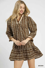 Anna Floral Stripe Ruffle Trim Mini Dress