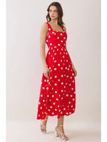 Vivian Red Polka Dot Square Neck Midi Dress