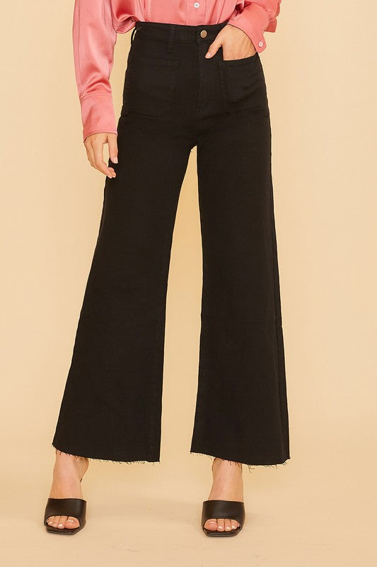 Vera Wide Leg Stretch Patch Pocket Denim- Black
