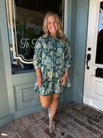 GREEN HUES FLORAL MINI DRESS