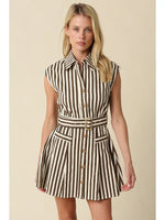 Mia Striped Belted Mini Dress- Brown/Natural