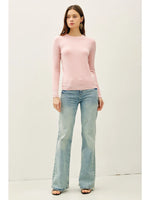 Super Soft Crew Neck Knit Sweater- Pale Pink