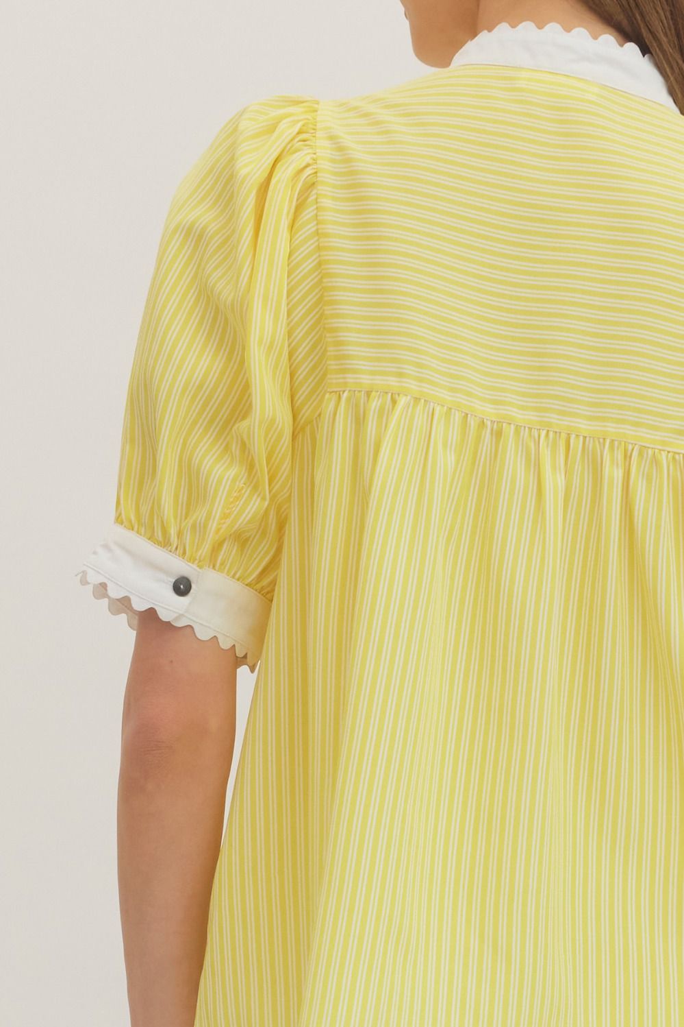 Bianca Yellow Pin Stripe Top with Scallop Trim Detail