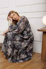 BLACK/GRAY FLORAL MAXI