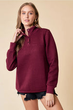 Burgundy Button Neck Quilted Pullover