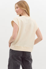 Ecru Knit Pullover with Silver Stud Shoulder Accents