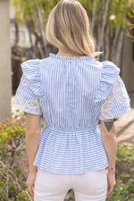 Floral Embroidered Striped Peplum Top