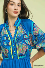 Plume Border Print Midi Dress