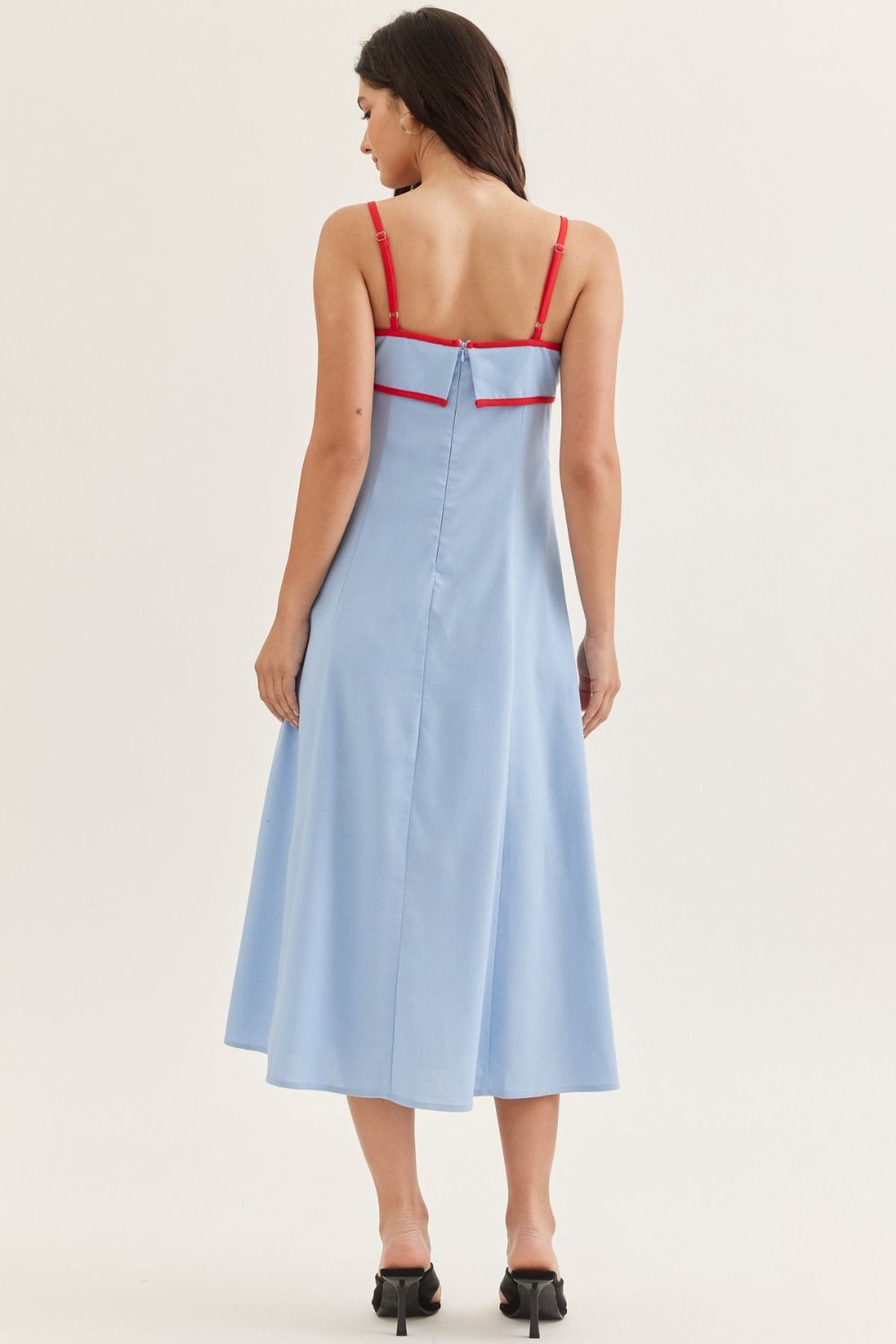 Nina Solid Blue Midi with Red Piping Contrast