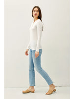 Ultra Soft Basic Longleeve Henley Top- Ivory