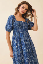 Floral Print Smocked Bodice Square Neck Maxi Dress