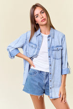 Chambray Button Down Shirt with Roll Up Sleeve- Light Denim