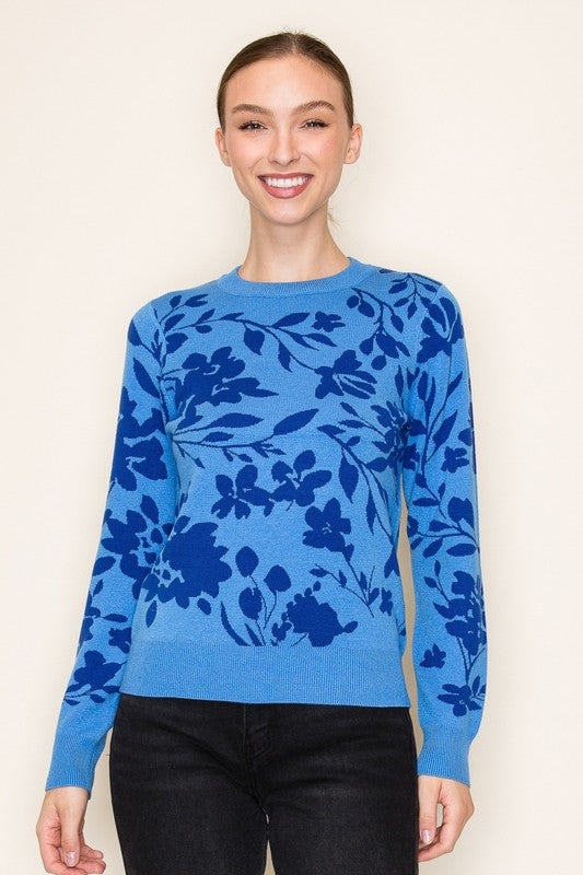 BLUE FLORAL CREWNECK SWEATER